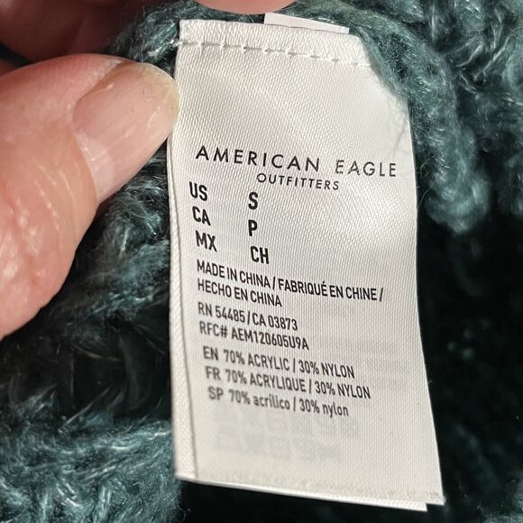 American Eagle Sweater NEW Dark Teal Nylon Acrylic Open Knit Pullover Boho S - Picture 7 of 10